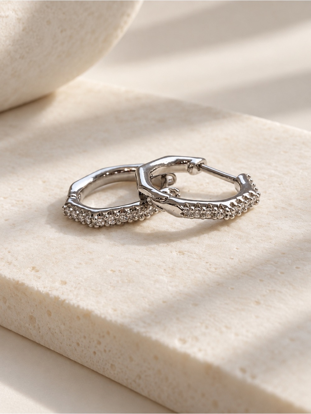 Stainless steel Crystal Pavé Huggie Hoop Earrings